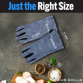 SnS Grills Slow ‘n Sear High-Heat Resistant Leather Grill Gloves - Protective BBQ Gloves for Safe Grilling, Cooking, and Handling Hot Items