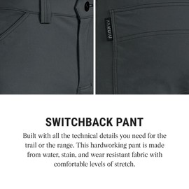KUIU Switchback Pant - Water & Stain Resistant, 2-Way Stretch, Secure Thigh Pocket, Reinforced Knife Feature, Articulated Knees, Durable & Versatile for Hiking and Everyday Wear Gunmetal