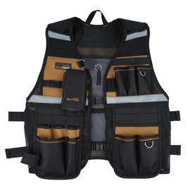 MELOTOUGH Tool Vest Reflective Safety Tool Vest with Removable Phone Holder,Retractable Pen Holder for Electrician,Carpenters,Construction(Lime) Electrician Safety tool organizer Electrician Safety suspender - Color: TV-Khaki