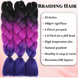 FANWYFYU 6Packs Ombre Braiding Hair 24inch Pre Stretched Jumbo Box Braids High Temperature Fiber Synthetic Afro Hair Extension for Braiding Crochet Twist Braid Hairs（C10）