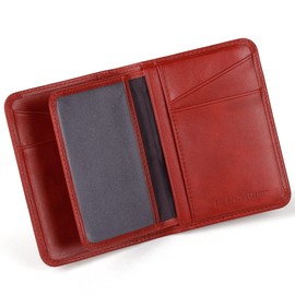 Visoul® Mini Wallet, Folding, High-quality Genuine Italian Leather, Unisex, Stylish, Lightweight; Thin, Dividers for Holding Licenses, Cards, Commuter Passes, Passports, and Other Documents - red -