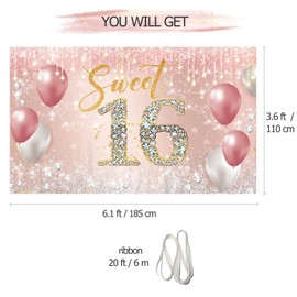PHXEY Pancarta De Fondo De Cumpleaños De 16 Dulces, Decoraciones De Cumpleaños De 16 Dulces, Decoraciones De Cumpleaños 16 Felices, Decoraciones De Dieciséis Dulces Para Niñas, Telón De Fondo De Fotos