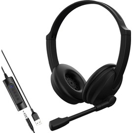 URGOODS USB Headset with Microphone, Working Headset, Stereo Headphones with Wired Remote Control, Black