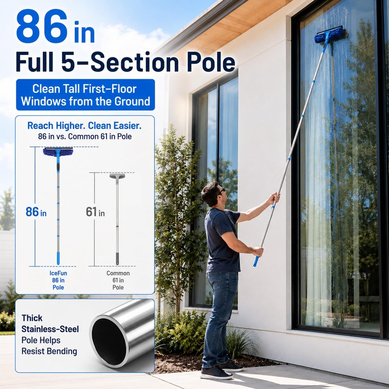 2-in-1 Window Cleaning Kit with Bucket, Extension Pole & Squeegee
