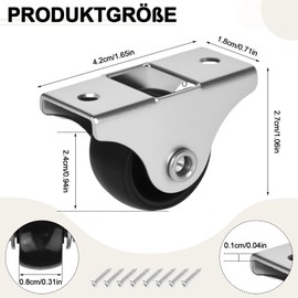 Pack of 12 Furniture Castors Heavy Duty 25 mm (2.5 cm) with Steel Plate and 24 Screws - Quiet Rubber Castors without Brake for Pallet Furniture, Cabinets, Tool Boxes - Traceless and Heavy Duty