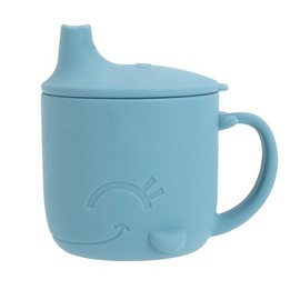 Nuby Vaso Entrenador de Silicón para Bebé, Azul, 180ml, con Tapa y Asa, Diseño de Ballena