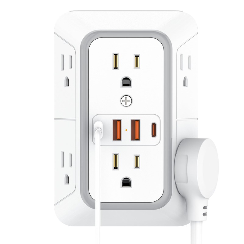 Outlet Extender 6 AC Surge Protection 1050J,Wall Charger 2 USB
