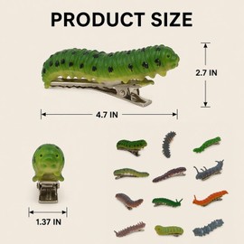 12PCS Bug Hair Clips Hand Painted 3D Caterpillar Duckbill Clip Set