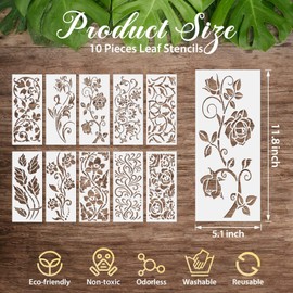 10 Pieces Leaf Painting Stencils Leaf Wall Stencil Botanical Leaves Reusable DIY Crafts Drawing Templates Stencils for Painting on Wood Wall Canvas Card Home Decor