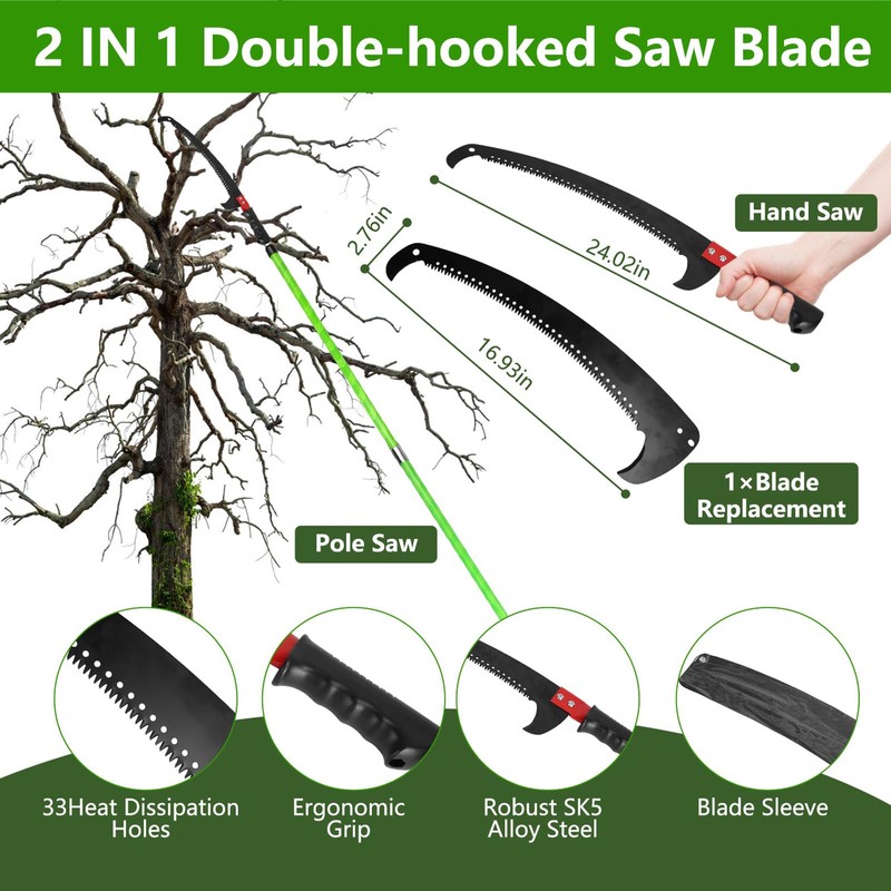 Pole Saws for Tree Trimming, 8.2-15FT Extendable Manual Pole Saw,