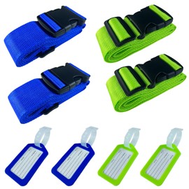 Nutabevr Set of 4 Luggage Straps with 4 Luggage Tags Set, Non-Slip Adjustable Suitcase Straps with Address Label, Cross Strap, Suitcase Accessories, for Quick Identifying Luggage, Travel Bag, Suitcase