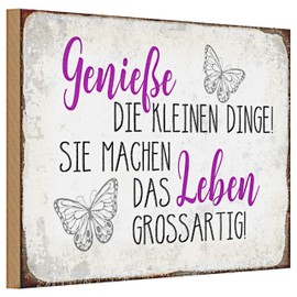 Decorative Wooden Sign 'Enjoy the Little Things' | Inspirational Quote with Butterflies | Perfect for Home and Office | 20cm x 30cm