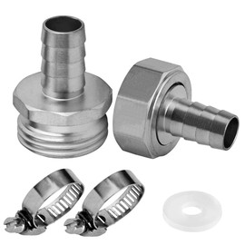 Fitvell Stainless Steel Garden Hose Repair Kit with Clamps 1/2 Barb to 3/4 GHT Thread Male and Female Water Hose Adapter Connector Garden Hose Fitting 1 Set