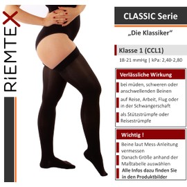 RIEMTEX Compression Stockings Class 1 CCL1 Support Stockings for Men and Women Closed Lace Black and Beige Classic Series 7131, black