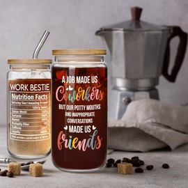 Coworker Friendship Glass Coffee Cup Birthday Gifts for Women Friendship Work Bestie Work Friends, Funny Coworker Gifts for Women Men, Mothers Day, Going Away Gift for Office Friend Bestie Boss