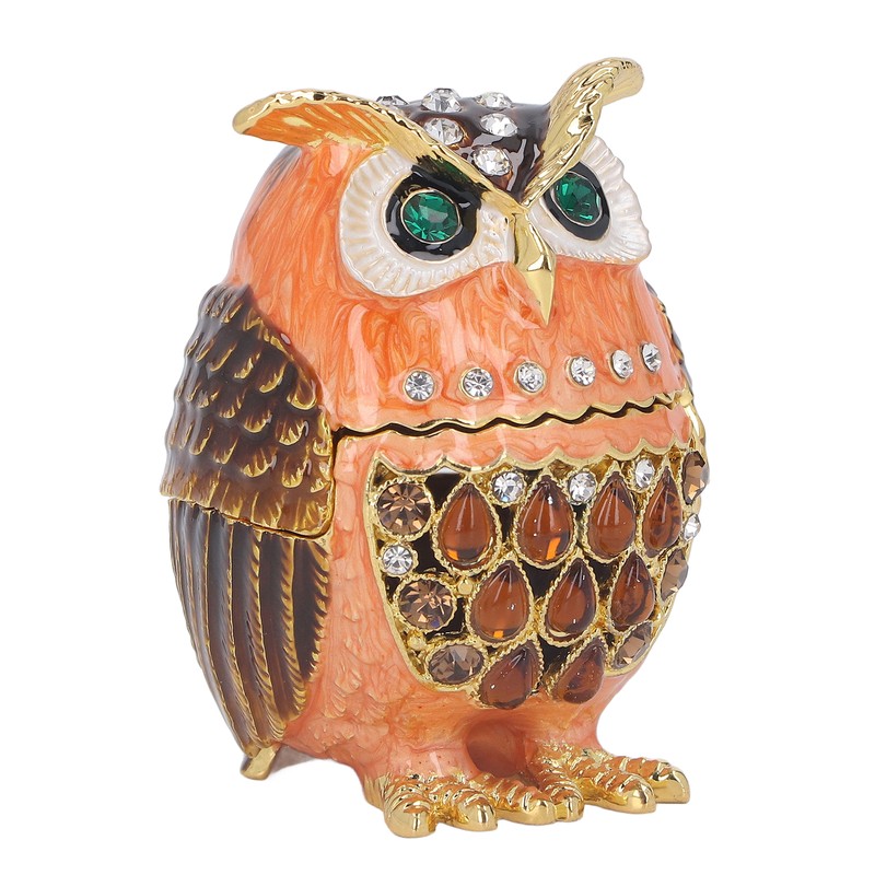 Owl Trinket Box Cute Appearance Brown Metal Jewelry Box for