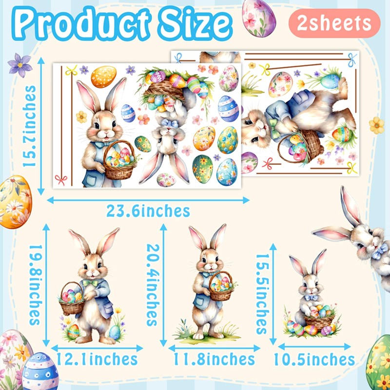Easter Window Decoration Clings Double-Sided Cute Bunny Decals Home Indoor