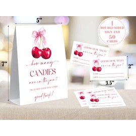 How Many Candies In The Jar Baby Shower, Cherry Sign and 50 Cards, Baby Shower Game, Gender Reveal Games, Gender Reveal Neutral Decorations, Centerpiece Party Decor, Gender Neutral Baby Gift,12