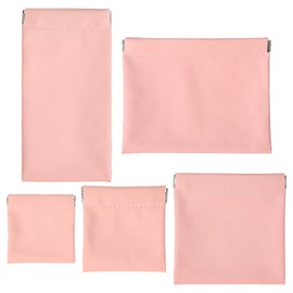 Quilax 5Pcs Waterproof Small Pouch, Leather Small Makeup Bag for Purse, Travel Bag Organizer Pouches, Mini Coin Purse Jewelry Case for Lipstick Cards(Pink)