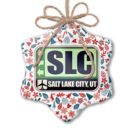 NEONBLOND Christmas Ornament Airportcode SLC Salt Lake City, UT Red White Blue Xmas