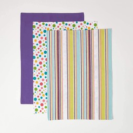 HOMESCAPES - Pure Cotton Tea Towels Set of Three - Plain Purple 50 x 70 cm - Fully Coordinated Washable Kitchen Linen