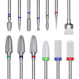 Glix 13-in-1 Professional Nail Drill Bits Set, Tungsten Carbide, Ceramic, and Diamond Cuticle Remover E File Bits for Acrylic Nails, Gel Polish Removal, 3/32" Shank Manicure Kit
