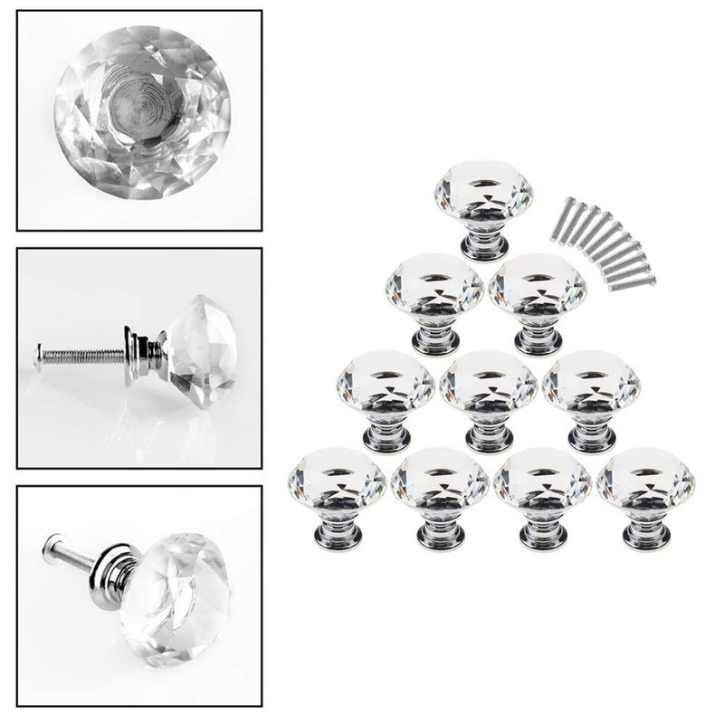 10 Pcs Drawer Knobs, 30mm Crystal Glass Cabinet Knobs Dresser