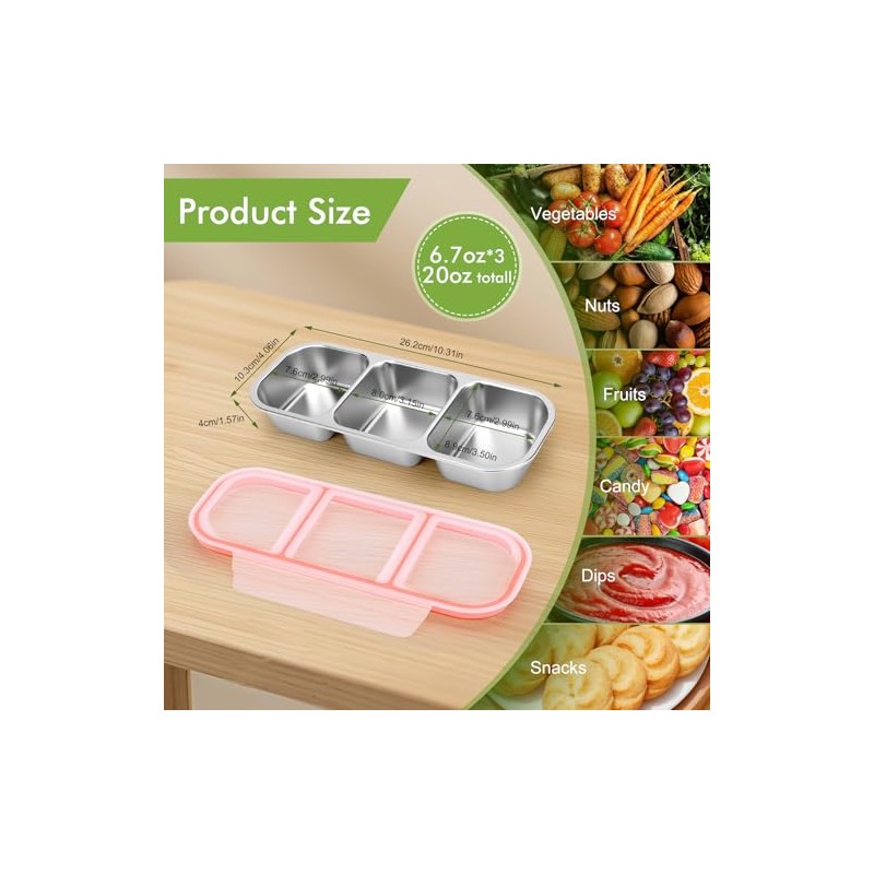 3pcs Caja para aperitivos de acero inoxidable, recipientes aperitivos de
