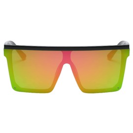 Dollger Retro Square Sunglasses Women Men Large Fashion Flat Top Big Frame Shades, Red Mirrored