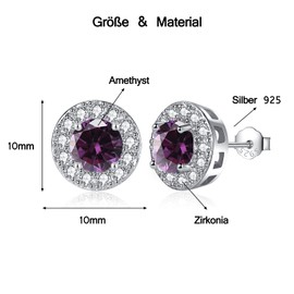 MASOP Stud Earrings 925 Silver Birthstone Earrings Round Cubic Zirconia Jewellery Gifts for Women Ladies Girls Birthday, Sterling Silver, Cubic Zirconia