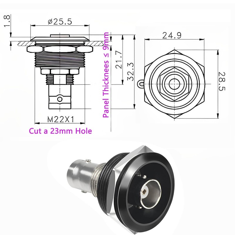 EGOCHALLENGER 50 Ohm BNC Female-to-Female Panel Mount Adapter with Waterproof