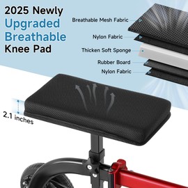 Knee Walker, Knee Scooter for Adults for Foot Surgery with Breathable Soft Knee Pad, New Upgraded Disc Brakes,10" Big Wheels, Broken Foot, Ankle Injury, Better Alternative to Crutches, Red