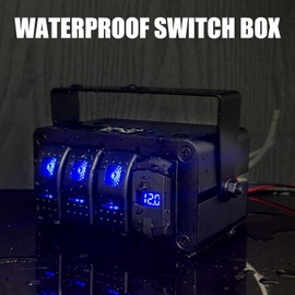 FXC 3 Gang Aluminum Rocker Switch Panel Blue Backlit with PD Type C and QC 3.0 USB Charger Voltmeter Waterproof 12V 24V DC Rocker Switch Box for Car Trucks Boats RVs