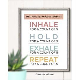 Govivo Breathing Technique Strategies - Wall Decor for Therapy Office - Mindfulness Wall Decor - Counseling Office - Mental Health Wall Art - School Psychologist, Therapist - 8x10 unframed print