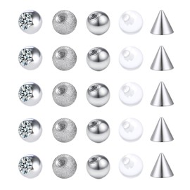 Besyvvin 25pcs Piercing Screw Balls Spike 16G Stainless Steel Replacement Balls 3mm for Lip Labret Septum Eyebrow Helix Piercing