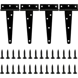 4 Pcs T Hinges, Gate Hinges,Shed Door Hinges,T-Strap Hinges, Metal Heavy Duty Gate Hinges, Tee Hinges with Screws for Sheds, Windows, Fence, Barn Gates Supplies (Black,6 inch)