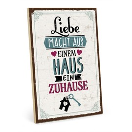 TypeStoff HS-01013 Wooden Sign with Saying - Home - Vintage Look with Quote as Gift and Decoration on Family and Security Theme