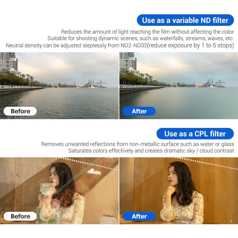 JJC 67mm Variable ND Neutral Density Filter + CPL Circular