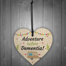 RED OCEAN Adventure Before Dementia Wood Heart Caravan Plaque Funny Retirement Gift Sign XMAS