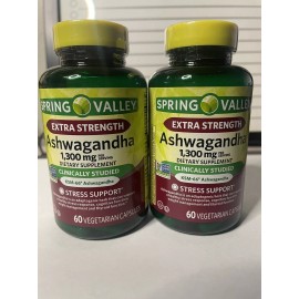 Spring Valley Extra Strength Ashwagandha, KSM-66 Supplement, 1300 mg, 60 ct-2pk