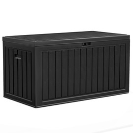 YITAHOME 90 Gallon Large Deck Box, Double-Wall Resin Outdoor Storage Boxes, Deck Storage for Patio Furniture, Cushions, Pool Float, Garden Tools, Lockable & Waterproof (Black)