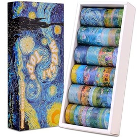 emmoolife Juego de 32 rollos de cinta washi, cinta adhesiva decorativa para pintura al óleo, cinta adhesiva Van Gogh para diario de anotaciones, manualidades DIY, regalos, decoraciones de fiesta