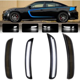 Dynamic White LED Side Marker Light Compatible with Dodge Charger 2015-2025 Sequential Front Rear Bumper Lights, Smoked Lens Side Marker Lamp Kit 4PCS