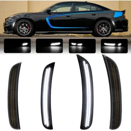 Dynamic White LED Side Marker Light Compatible with Dodge Charger 2015-2025 Sequential Front Rear Bumper Lights, Smoked Lens Side Marker Lamp Kit 4PCS