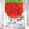 Siyaluens 24Pcs Artificial Wisteria Hanging Flowers, 3.6Ft/Pcs Red Fake Wisteria