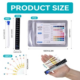 100PCS 9-in-1 Aquarium Test Strips, Fish Tank Test Kit, with Plastic Tube & Thermometer Strip, Water Testing Strips for Ammonia Nitrite Nitrate pH GH KH Chlorine Copper, for Aquariums Fish Tanks Ponds
