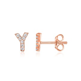 PAVOI 14K Rose Gold Plated Sterling Silver CZ Alphabet Letter Earrings | Initial Earrings for Women | Letter Y