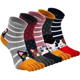 ZFSOCK Toe Socks Women's Cotton with Funny Animal Pattern, Colourful Five Finger Socks, Running Socks with Toes, Single, Breathable Toe Socks, Work Sports, UK 3-7, 4/5 Pairs - 36-41
