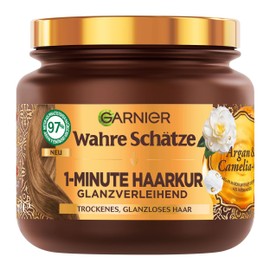 Wahre Schätze 1-Minute Hair Treatment for Dry and Dull Hair, with Argan Oil and Camelia Oil for Shine and Suppleness, Vegan Formula, 1 x 340 ml