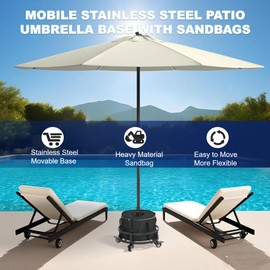 Geanbioso Geanbioso Umbrella Base,Suitable for Outdoor 1.5 to 1.96 inch Market Umbrellas Stainless Steel Baked Enamel Base,Umbrella Stand with Swivel Casters+1680D Waterproof Oxford Cloth Sandbag